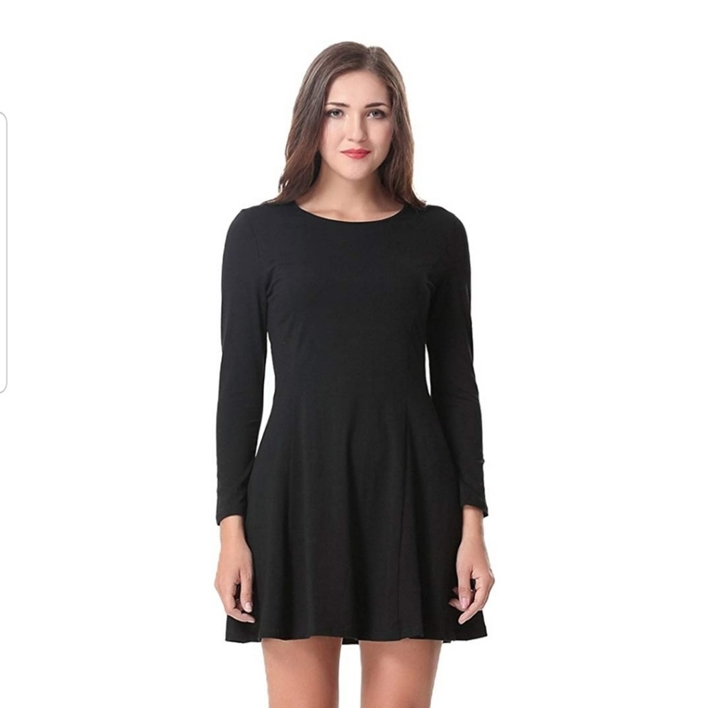 Crew Neck Long Sleeve Fit and Flare Dress